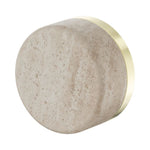 Nero Serenity progressive shower mixer handle in Rome Travertine with brushed gold trim, round stone front view