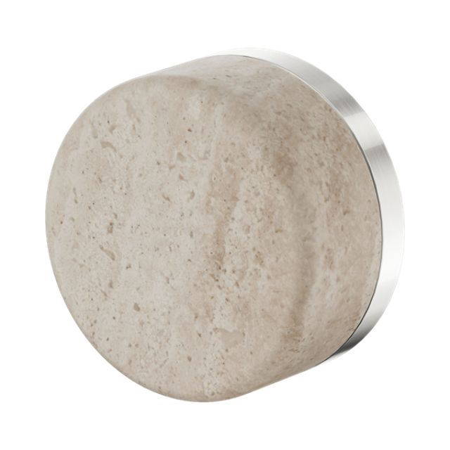 Nero Serenity shower mixer handle in Rome travertine and brushed nickel, round stone front view