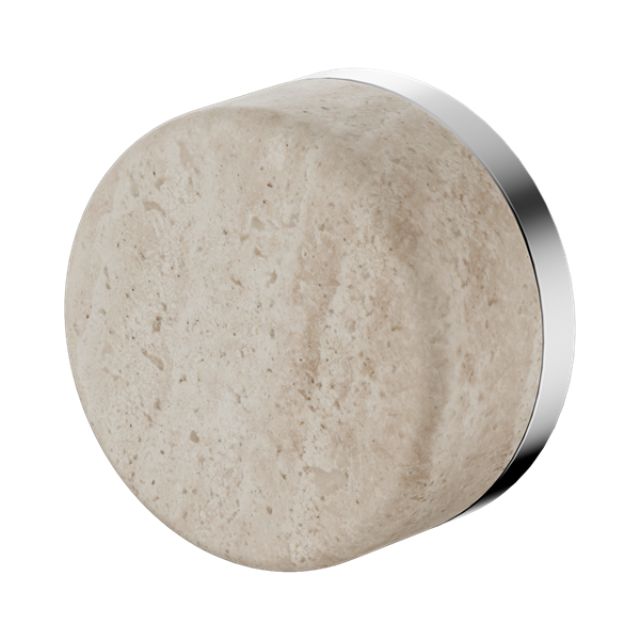 Nero Serenity progressive shower mixer handle in travertine and chrome, round front view