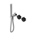 Nero Serenity progressive shower system in chrome with black marquina stone handle and slim handheld showerhead, wall-mounted view