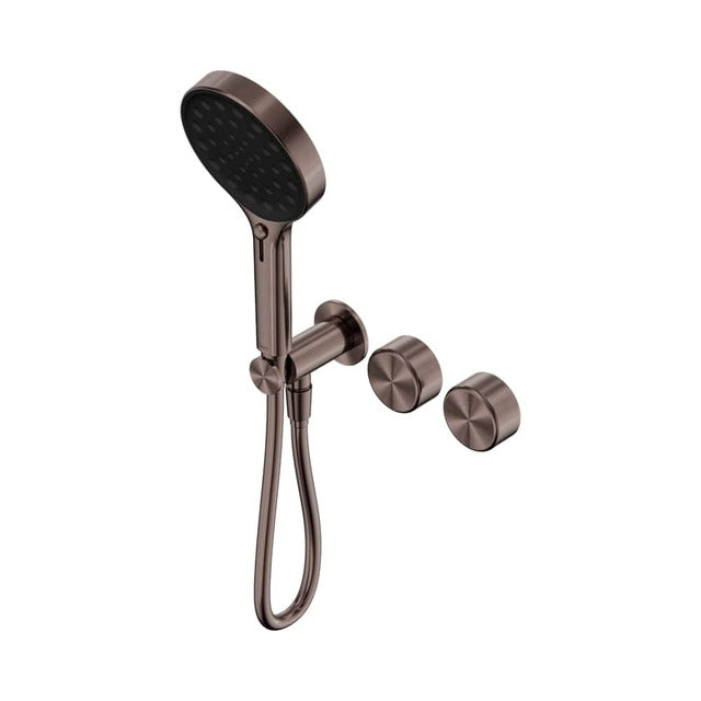 Nero Serenity brushed bronze wall-mounted progressive shower system with hand shower and twin round controls