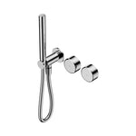 Nero Serenity chrome progressive shower mixer with hand shower rail and slim wall-mounted control plate, angled view