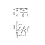 Nero Serenity progressive shower system technical drawing in gunmetal, showing wall-mounted mixer, diverter and slim shower trim dimensions
