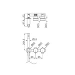 Technical drawing of Nero Serenity progressive shower system in brushed bronze, showing wall-mounted mixer, diverter and showerhead measurements
