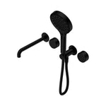 Nero Serenity progressive shower system with spout and hand shower in matte black, wall-mounted bathroom tapware
