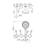 Technical drawing of Nero Serenity progressive shower system in matte black, showing spout, hand shower and dimensions