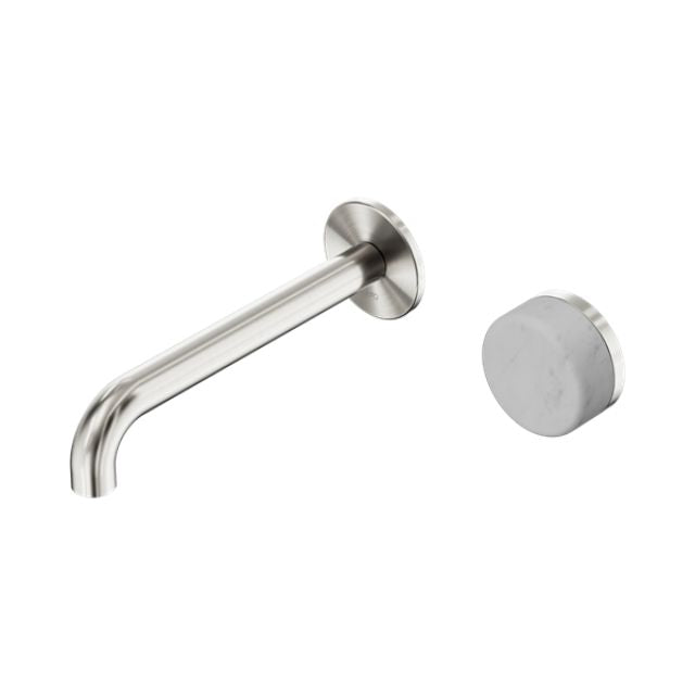 Nero Serenity wall basin mixer spout and Carrara handle in brushed nickel, side view
