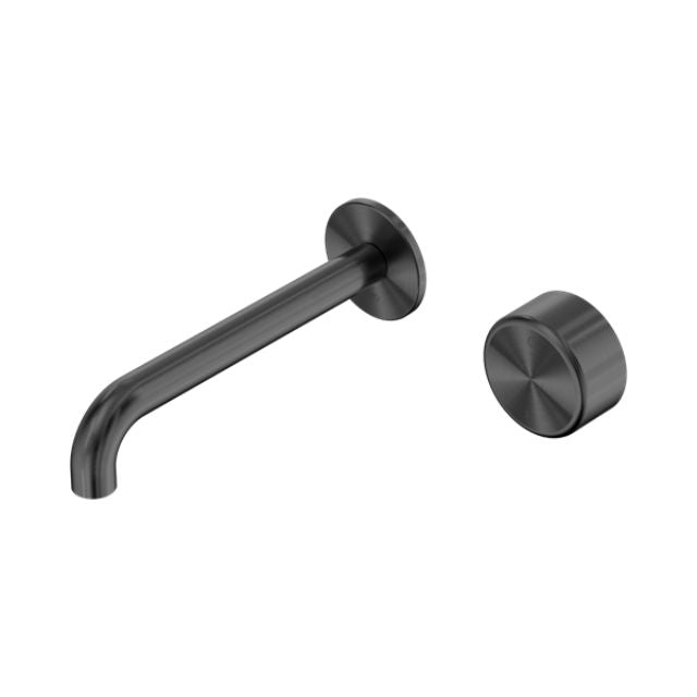 Nero Serenity wall basin mixer in gunmetal with 160mm spout and metal progressive handle, front view