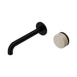 Nero Serenity wall basin mixer in matte black with Rome travertine handle, 160mm spout and round wall plate.