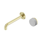 Nero Serenity brushed gold wall basin mixer with 185mm spout and Carrara marble handle, wall-mounted set