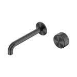 Nero Serenity wall basin mixer set in gun metal, with 185mm spout and matching metal handle, front view on white background
