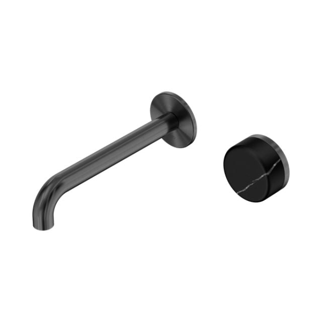 Nero Serenity wall basin mixer in gun metal with Marquina black marble handle and 220mm spout, wall-mounted set