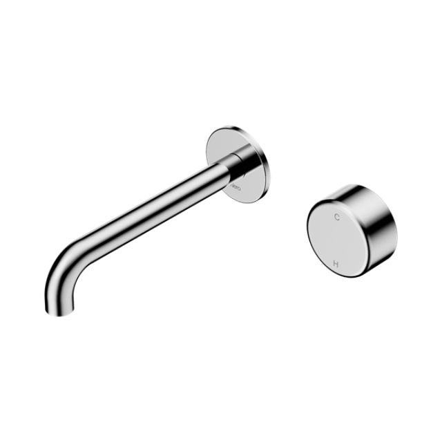 Nero Serenity chrome wall basin mixer with 220mm spout and metal handle, wall-mounted bathroom tap set