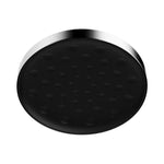 Nero Serenity round shower head in chrome, black face with silicone nozzles, front view