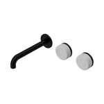 Nero Serenity matte black wall basin set with 160mm offset spout and two Carrara marble handles