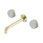Nero Serenity 3 piece wall basin set in brushed gold with Carrara marble handles and 160mm spout