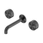 Nero Serenity wall basin set in gunmetal with 160mm spout and two round metal handles, wall-mounted tap set
