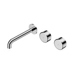 Nero Serenity chrome wall basin set with 185mm offset spout and two round metal handles, 3 piece tap set