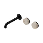 Nero Serenity wall basin set in matte black with 185mm offset spout and travertine handles