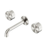 Nero Serenity wall basin set with 185mm spout and round handles in brushed nickel, wall-mounted tapware set