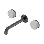 Nero Serenity wall basin set in gunmetal with Carrara marble handles and 220mm curved spout, wall mounted on white background