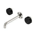 Nero Serenity wall basin set with 220mm brushed nickel spout and Marquina black stone handles
