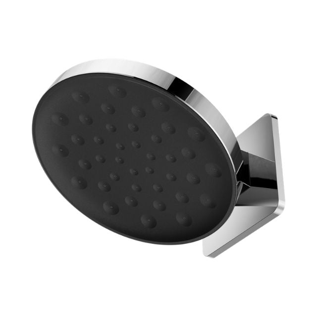Nero Serenity wall shower head in chrome, round wall-mounted shower head with black face and silver backplate
