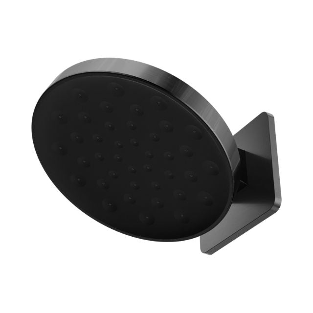 Nero Serenity wall shower head in gun metal, wall-mounted round shower head with square backplate