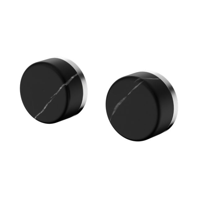 Nero Serenity wall top assembly chrome with two Marquina black stone handles, front view on white background
