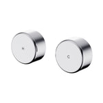 Nero Serenity chrome wall top assembly with metal handle, pair of round tap knobs marked H and C