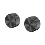 Nero Serenity wall top assembly in gun metal, pair of round metal tap handles on white background