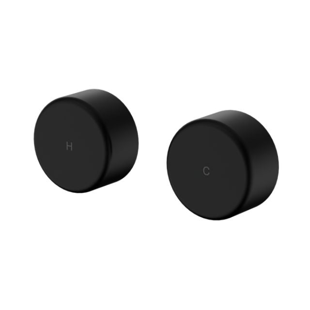 Nero Serenity matte black wall top assembly set with H and C metal handles, round 3-piece tap controls