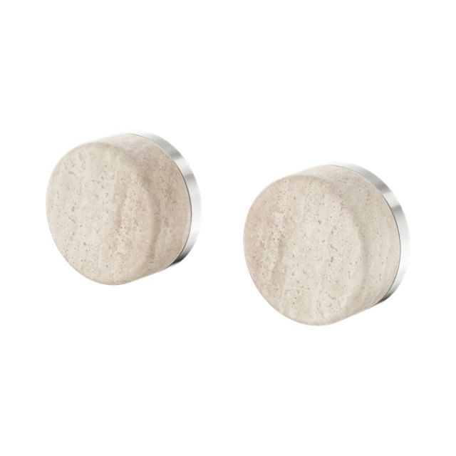 Nero Serenity wall top assembly handwheels with Rome travertine handles and brushed nickel trim, pair
