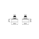 Technical drawing of two Nero Serenity wall top tap handles, chrome, with Ø60mm diameter and 30.5mm projection