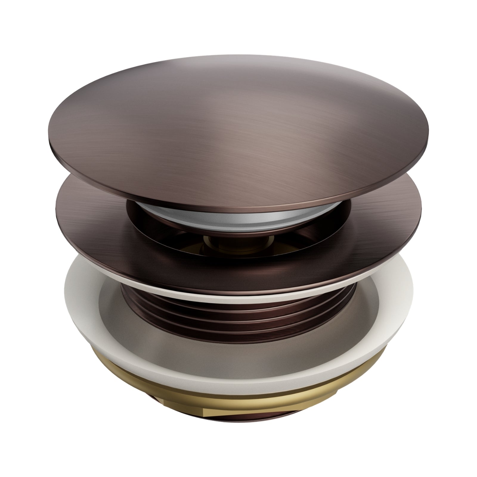 Nero Short pop-up bath waste in brushed bronze, shown isolated on white with layered round cap and brass body