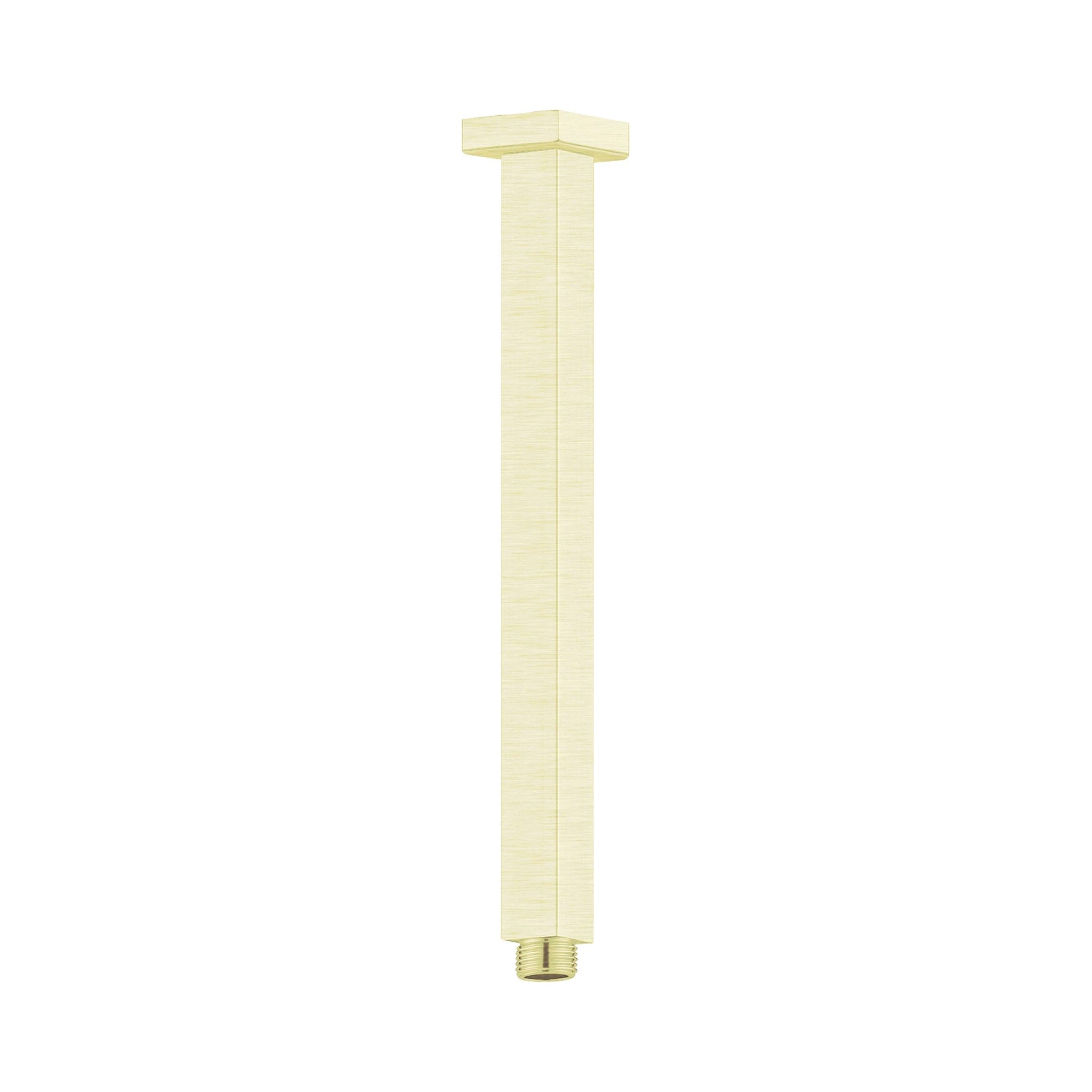 Nero Square ceiling shower arm, 300mm, brushed gold, shown front on white background