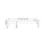 Nero Square Ceiling Arm technical drawing in chrome, showing 450mm length, square profile and G1/2 threads