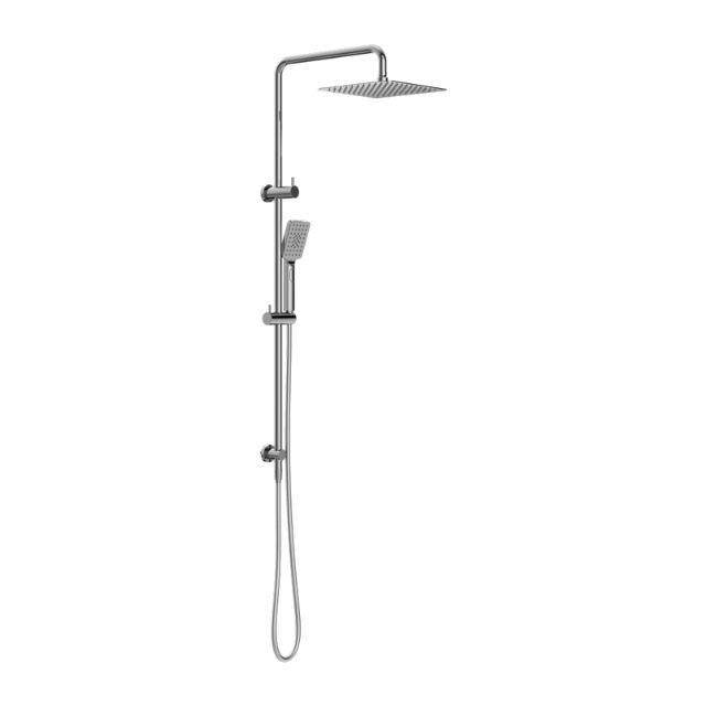 Nero Square Project twin shower in chrome, wall-mounted rail with square overhead shower and adjustable handheld sprayer