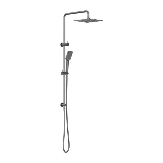 Nero Square Project twin shower in gunmetal with square overhead shower and handheld rail set
