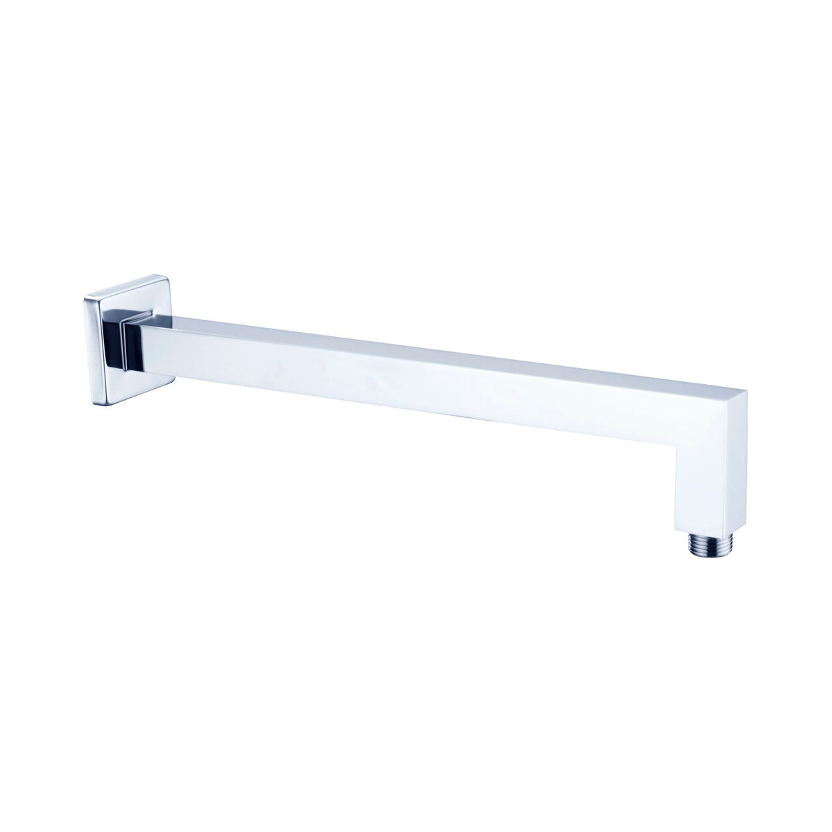 Nero Square Shower Arm in chrome, L-shaped wall-mounted shower arm with square profile and wall plate