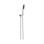 Nero Square Shower on bracket in chrome, wall-mounted hand shower with hose on white background