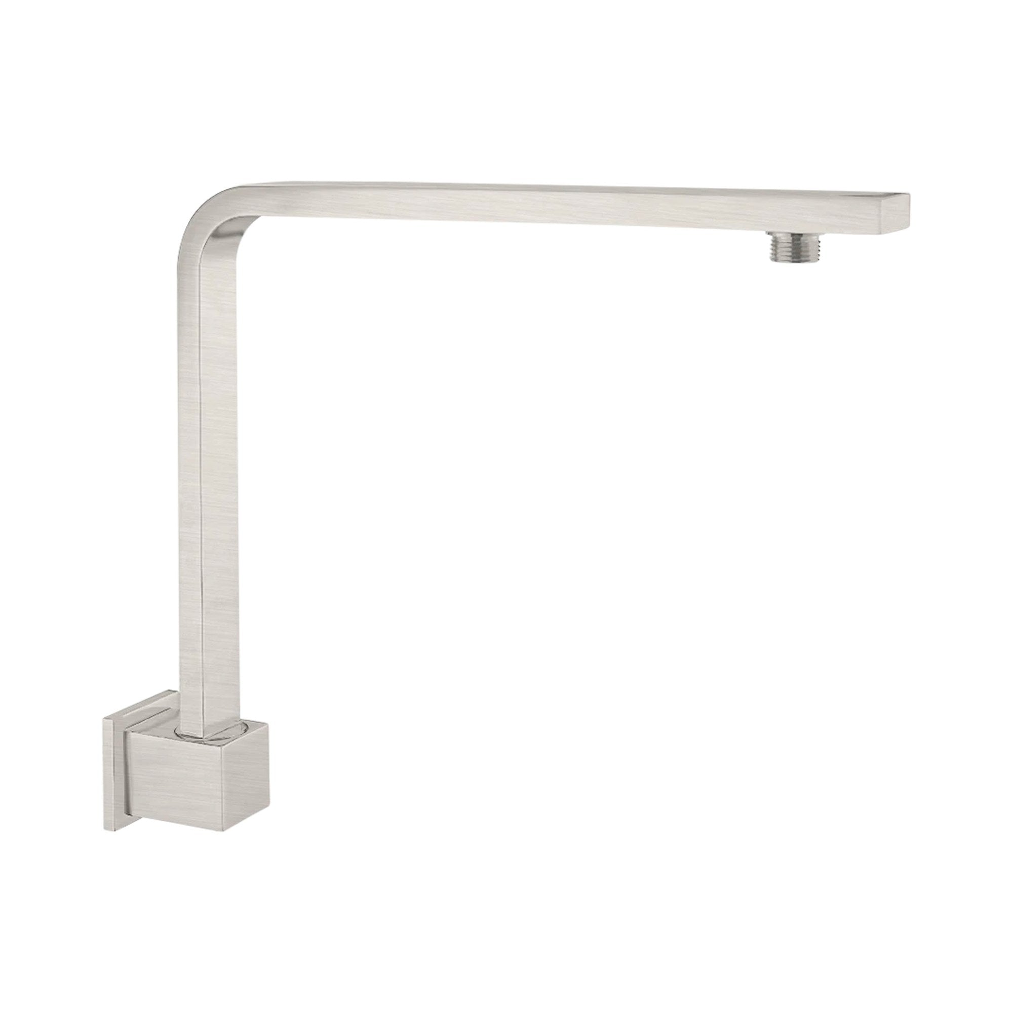 Nero Square Swivel Shower Arm in brushed nickel, wall-mounted square brass shower arm with swivel joint