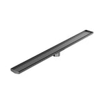 Nero tile insert V channel floor grate in gun metal, long rectangular shower waste with 80mm outlet