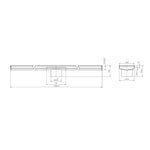 Technical drawing of Nero tile insert V channel floor grate, 1200mm x 106mm, with 80mm outlet, gun metal finish