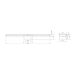 Technical drawing of Nero Tile Insert V Channel floor grate, showing 1200mm x 106mm dimensions and 90mm outlet in gun metal