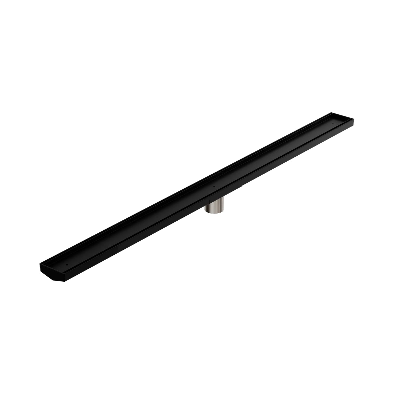 Nero Tile Insert V channel floor grate, matte black, 1200mm long, with 50mm outlet side view