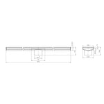 Technical drawing of Nero tile insert V channel floor grate, 600mm long, 80mm outlet, with dimensions shown