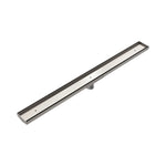 Nero Tile Insert V channel floor grate in brushed nickel, 900mm long with 50mm outlet, angled on white background