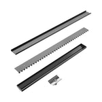 Nero Tile Insert V channel floor grate set in gun metal with separate 900mm grate and 50mm outlet parts