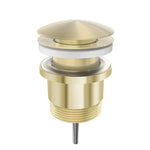 Nero universal pop up basin waste in brushed gold, with threaded fitting and domed plug on white background